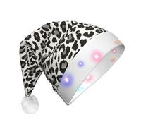 KAPPTYY Black Leopard Print Santa Hat,Christmas Hats For Adult Unisex Plush Light Up Funny Christmas Hat
