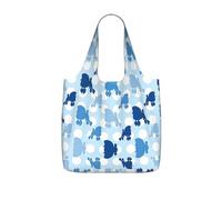 KAPPTYY Blue Poodle Polka Dot Printed Shopping Tote Bag Foldable, Reusable Grocery Bag, Compact Lightweight Bag for Commuting