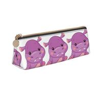 KAPPTYY Cartoon Purple Hippo School Wide Opening Pencil Pen Case,Lightweight Spacious Pencils Pouch Zipper Stationery Bag