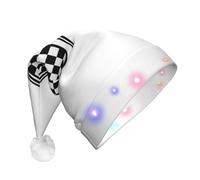 KAPPTYY Checkered Flags Race Flag Santa Hat,Christmas Hats For Adult Unisex Plush Light Up Funny Christmas Hat