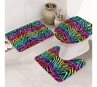 KAPPTYY Colorful Rainbow Zebra Printing 3 Piece Bathroom Rugs Set, 31.5x20in Non Slip Mats For Suite,Vacation Home,Absorbent Floor Rugs