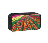 KAPPTYY Colorful Tulips Printed Large Pencil Pouch, Durable Zipper Pen Case with Handle, for Office College Journaling