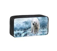 KAPPTYY Cool Animal White Polar Bear Printed Large Pencil Pouch, Durable Zipper Pen Case with Handle, for Office College Journaling