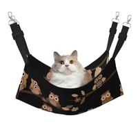 KAPPTYY Cute Brown Cartoon Owls Hanging Pet Hammock Bed With Adjustable Straps And Metal Hooks Double Sided Bed