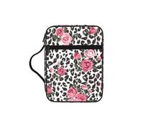 KAPPTYY Cute Pink Rose Mix Leopard Pattern Lightweight Bible Cover Case with Pen Slots & Zipper Pockets Portable Organizer Bag for Notebook Tablet