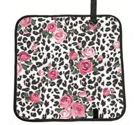 KAPPTYY Cute Pink Rose Mix Leopard Pattern Printed Bleacher Seat Cushion PE Foam Filling, Foldable Sitting Pad for Concert Stadium Events
