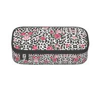 KAPPTYY Cute Red Rose Mix Leopard Pattern Original High Capacity Pencil Case,Big Pen Box Organizer Portable Aesthetic Supply for Adults