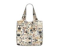 KAPPTYY Dog Bones Paw Printed Shopping Tote Bag Foldable, Reusable Grocery Bag, Compact Lightweight Bag for Commuting