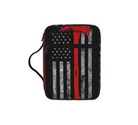 KAPPTYY Firefighter Axe Red Line Flag Lightweight Bible Cover Case with Pen Slots & Zipper Pockets Portable Organizer Bag for Notebook Tablet