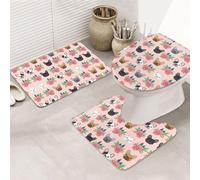 KAPPTYY French Bulldog And Flowers Printing 3 Piece Bathroom Rugs Set, 31.5x20in Non Slip Mats For Suite,Vacation Home,Absorbent Floor Rugs