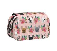 KAPPTYY French Bulldog and Flowers Printing Pencil Case for Pencils, Handy Storage Box for Watercolor Pens Or Markers