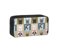 KAPPTYY French Bulldog Printed Large Pencil Pouch, Durable Zipper Pen Case with Handle, for Office College Journaling
