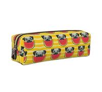 KAPPTYY Funny French Bullfighting Watermelon Printing School Leather Pencil Case with Zipper,Cute Pen Pouch for Boys Girls,Back to School' Supplies