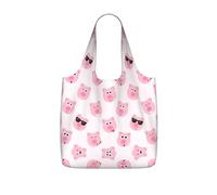 KAPPTYY Funny Pink Pig Face Printed Shopping Tote Bag Foldable, Reusable Grocery Bag, Compact Lightweight Bag for Commuting