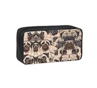 KAPPTYY Funny Pug Pattern Printed Large Pencil Pouch, Durable Zipper Pen Case with Handle, for Office College Journaling