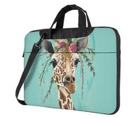 KAPPTYY Giraffe With Floral Print Structured Laptop Bag Oxford Cloth Briefcase Padded Shoulder Case
