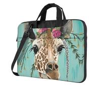 KAPPTYY Giraffe With Floral Print Structured Laptop Bag Oxford Cloth Briefcase Padded Shoulder Case With Front Pockets