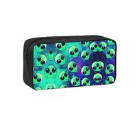KAPPTYY Green Aliens Printed Large Pencil Pouch, Durable Zipper Pen Case with Handle, for Office College Journaling