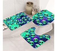 KAPPTYY Green Aliens Printing 3 Piece Bathroom Rugs Set, 31.5x20in Non Slip Mats For Suite,Vacation Home,Absorbent Floor Rugs