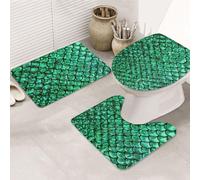 KAPPTYY Green Fish Scales Printing 3 Piece Bathroom Rugs Set, 31.5x20in Non Slip Mats For Suite,Vacation Home,Absorbent Floor Rugs