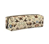 KAPPTYY Hairy Ferret Printing School Leather Pencil Case with Zipper,Cute Pen Pouch for Boys Girls,Back to School' Supplies
