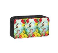 KAPPTYY Hummingbirds Red Flower Hibiscus Printed Large Pencil Pouch, Durable Zipper Pen Case with Handle, for Office College Journaling