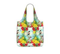 KAPPTYY Hummingbirds Red Flower Hibiscus Printed Shopping Tote Bag Foldable, Reusable Grocery Bag, Compact Lightweight Bag for Commuting