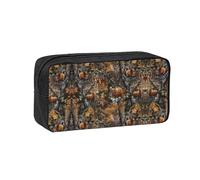 KAPPTYY Hunting Deer Bear Moose Printed Large Pencil Pouch, Durable Zipper Pen Case with Handle, for Office College Journaling