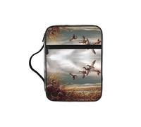 KAPPTYY Hunting Flying Wild Ducks Lightweight Bible Cover Case with Pen Slots & Zipper Pockets Portable Organizer Bag for Notebook Tablet