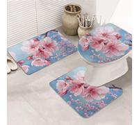 KAPPTYY Japanese Cherry Flowers Printing 3 Piece Bathroom Rugs Set, 31.5x20in Non Slip Mats For Suite,Vacation Home,Absorbent Floor Rugs