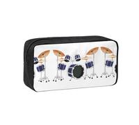 KAPPTYY Jazz Drum Printed Large Pencil Pouch, Durable Zipper Pen Case with Handle, for Office College Journaling