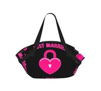 KAPPTYY just married Printed Outdoor Picnic Mat and Handbag, Portable Round 37in Foldable for Park Lawn Family Day