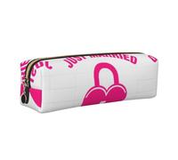 KAPPTYY Just Married Printing School Leather Pencil Case with Zipper,Cute Pen Pouch for Boys Girls,Back to School' Supplies