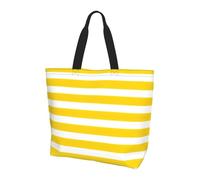 KAPPTYY Lemon Yellow Stripes Pattern Printed Shoulder Bag For Women Large Reusable Tote Bag Trendy Handbag For Travel Shopping
