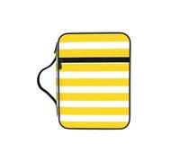 KAPPTYY Lemon Zest Yellow Stripes Pattern Lightweight Bible Cover Case with Pen Slots & Zipper Pockets Portable Organizer Bag for Notebook Tablet
