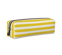 KAPPTYY Lemon Zest Yellow Stripes Pattern Printing School Leather Pencil Case with Zipper,Cute Pen Pouch for Boys Girls,Back to School' Supplies