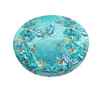 KAPPTYY Light Blue Butterfly Printed Protective Chair Pad Easy To Install Round Stool Cover For Home And Business Use
