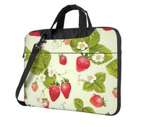 KAPPTYY Lovely Strawberry Print Structured Laptop Bag Oxford Cloth Briefcase Padded Shoulder Case With Front Pockets
