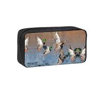 KAPPTYY Mallard Ducks Printed Large Pencil Pouch, Durable Zipper Pen Case with Handle, for Office College Journaling