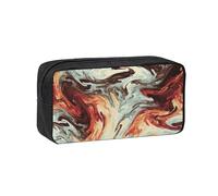KAPPTYY Marble Mixed Brown Printed Large Pencil Pouch, Durable Zipper Pen Case with Handle, for Office College Journaling