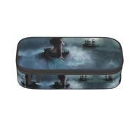 KAPPTYY Mermaid Girl and Sailing On Sea Pirate Ship Original High Capacity Pencil Case,Big Pen Box Organizer Portable Aesthetic Supply for Adults