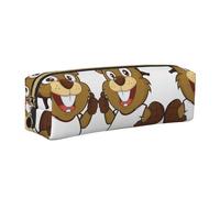 KAPPTYY Naughty Beaver Printing School Leather Pencil Case with Zipper,Cute Pen Pouch for Boys Girls,Back to School' Supplies