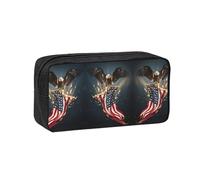 KAPPTYY North American Bald Eagle Printed Large Pencil Pouch, Durable Zipper Pen Case with Handle, for Office College Journaling