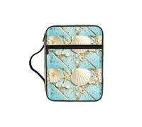 KAPPTYY Ocean Sea Beach Seashells Starfish Blue Lightweight Bible Cover Case with Pen Slots & Zipper Pockets Portable Organizer Bag for Notebook Tablet