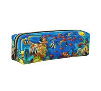 KAPPTYY Ocean Tropical Fish Coral Undersea World Printing School Leather Pencil Case with Zipper,Cute Pen Pouch for Boys Girls,Back to School' Supplies