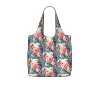 KAPPTYY Painting Flower Pig Printed Shopping Tote Bag Foldable, Reusable Grocery Bag, Compact Lightweight Bag for Commuting