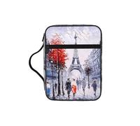 KAPPTYY Paris City Tree Eiffel Tower Art Lightweight Bible Cover Case with Pen Slots & Zipper Pockets Portable Organizer Bag for Notebook Tablet