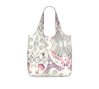 KAPPTYY Paris Tower Flower Printed Shopping Tote Bag Foldable, Reusable Grocery Bag, Compact Lightweight Bag for Commuting