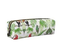 KAPPTYY Parrot Birds and Tropical Tree Printing School Leather Pencil Case with Zipper,Cute Pen Pouch for Boys Girls,Back to School' Supplies