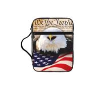 KAPPTYY Patriotic Bald Eagle with American Flag Lightweight Bible Cover Case with Pen Slots & Zipper Pockets Portable Organizer Bag for Notebook Tablet